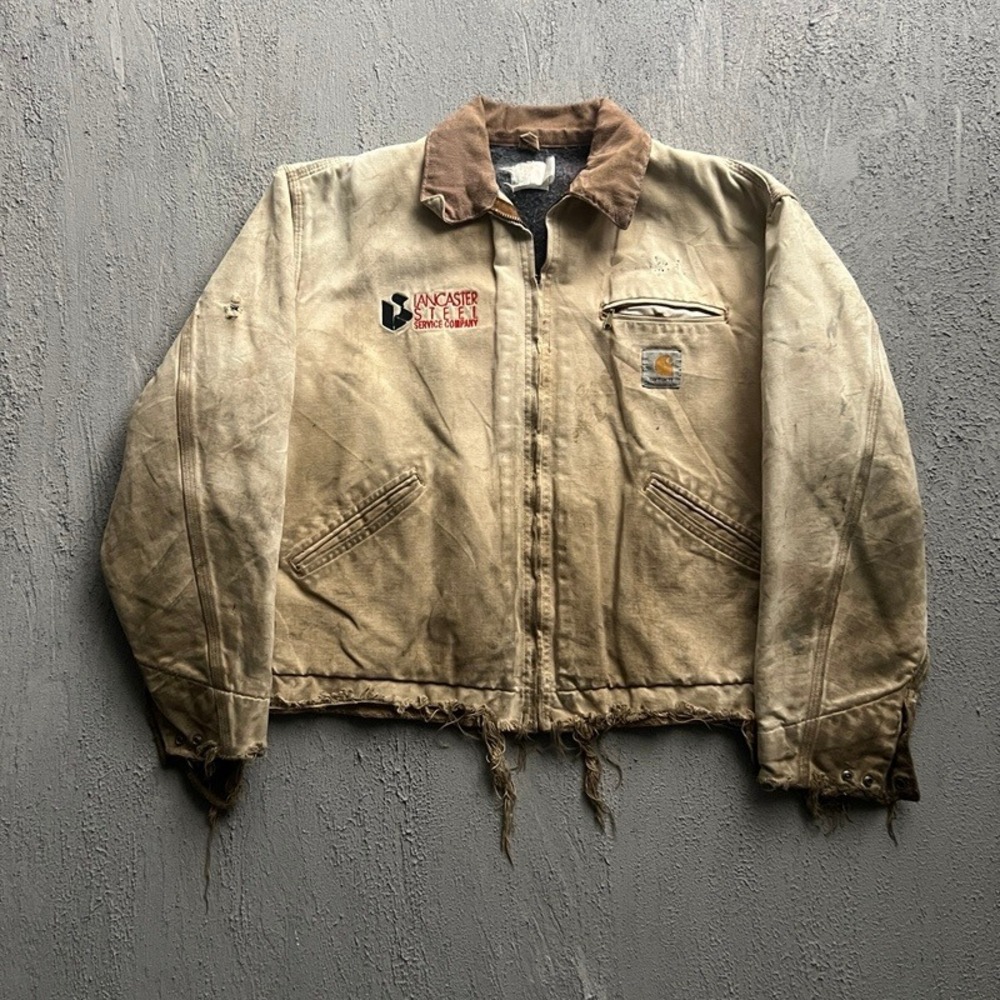 Vintage Carhartt Detroit Jacket Medium Beige 1990s Distressed Workwear USA